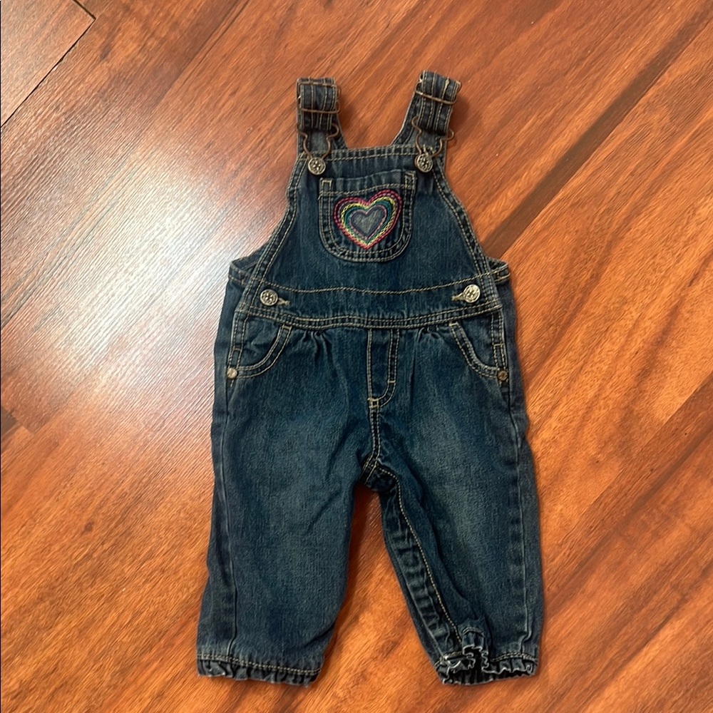 Denim Heart Embroidered Kids Overalls
